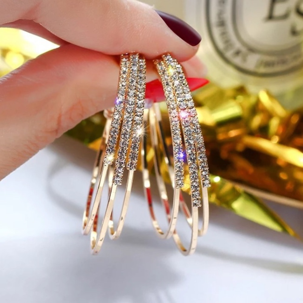 🌟 Gold Plated Rhinestone Hoop Earrings
